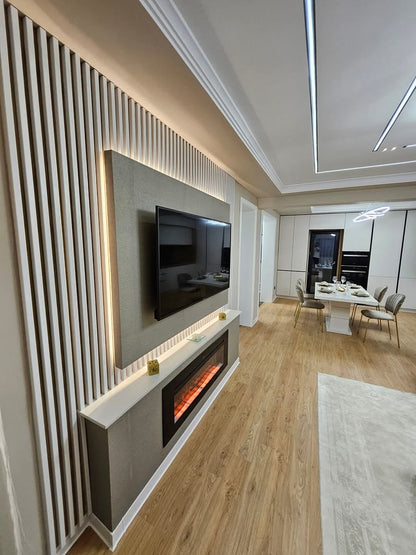 Semineu Electric Incorporabil de Perete cu Sunet, WI-FI incorporat, 7 culori si 5 nivele de intensitate a flacarilor (YF-4802WERB-I)